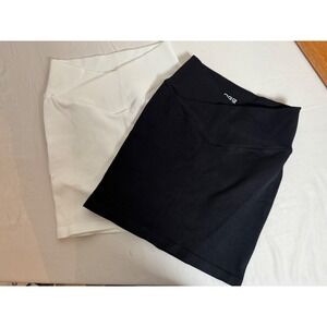 OQQ 2 Pack Ribbed Mini Skirts Crossover V Waist Black White Seamless Small